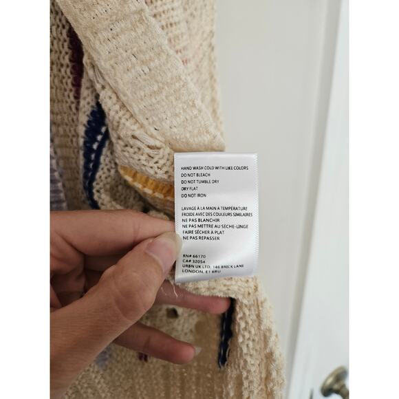 By Anthropologie Women's Beige Striped Cardigan Sweater One Size - Picture 10 of 16